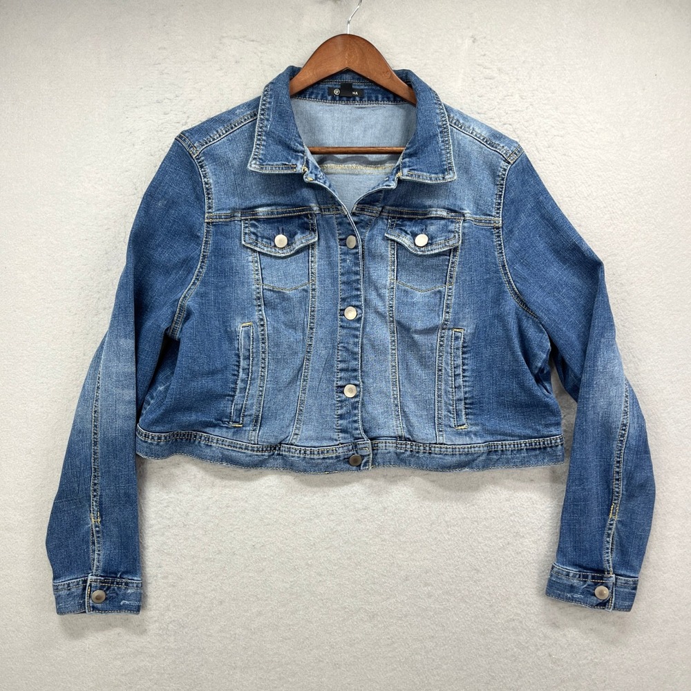 Versona Denim Jacket Womens XXL Blue Jean Cropped Stretch Button Up Western Y2K